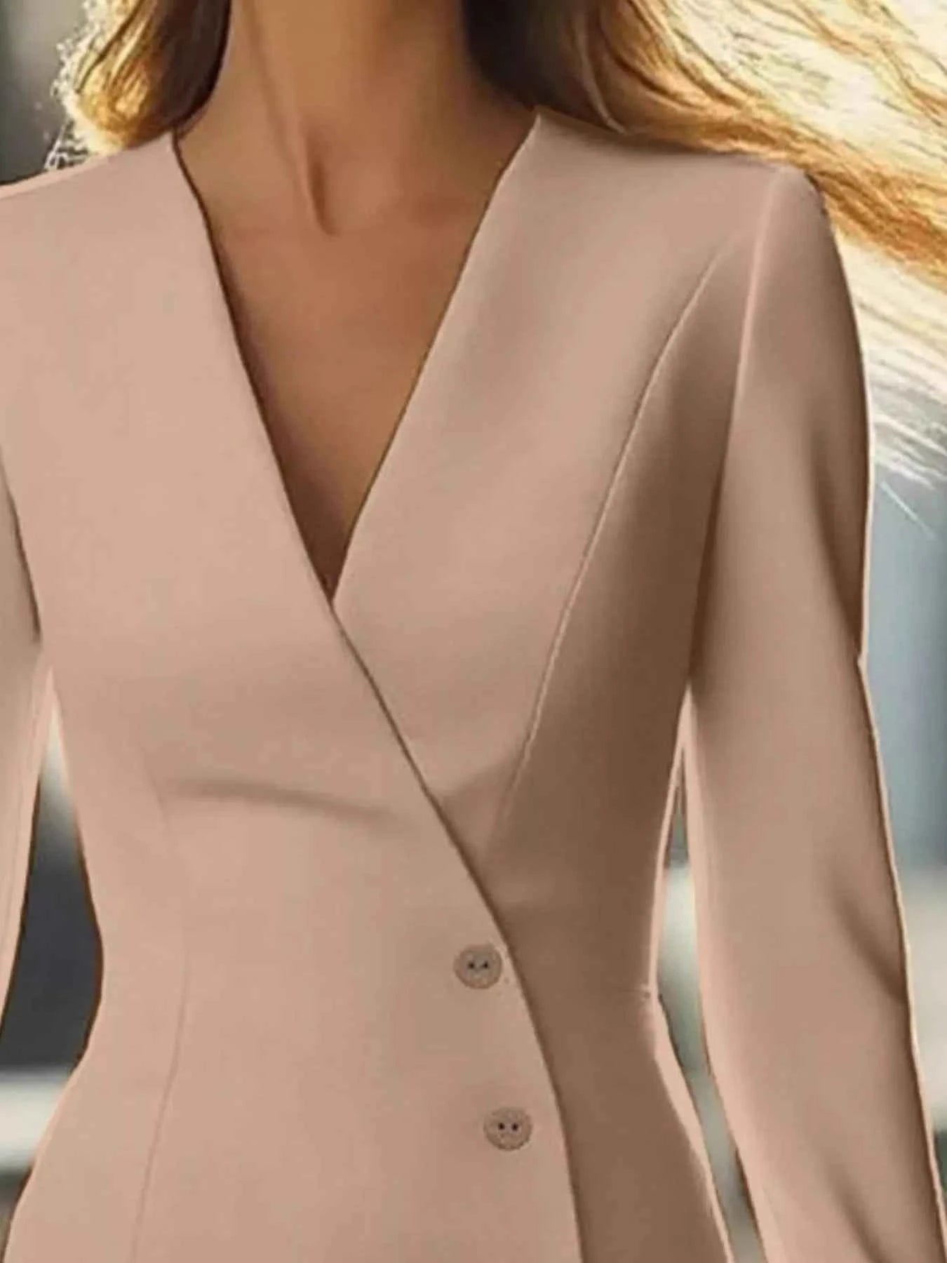 Long Sleeve Blazer Dress with Button Detail