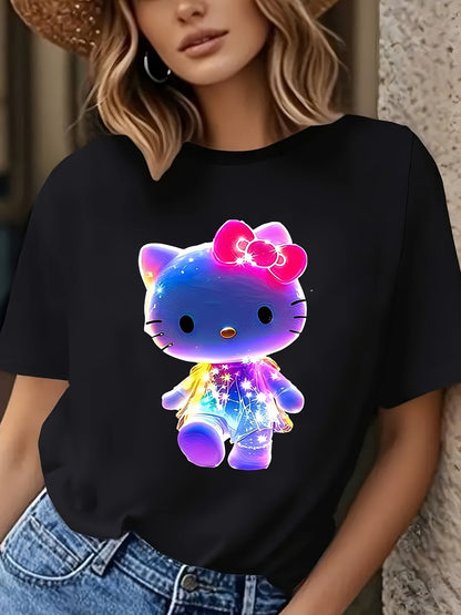Cute  Hello Kitty Neon Glow Graphic Women's T-shirt