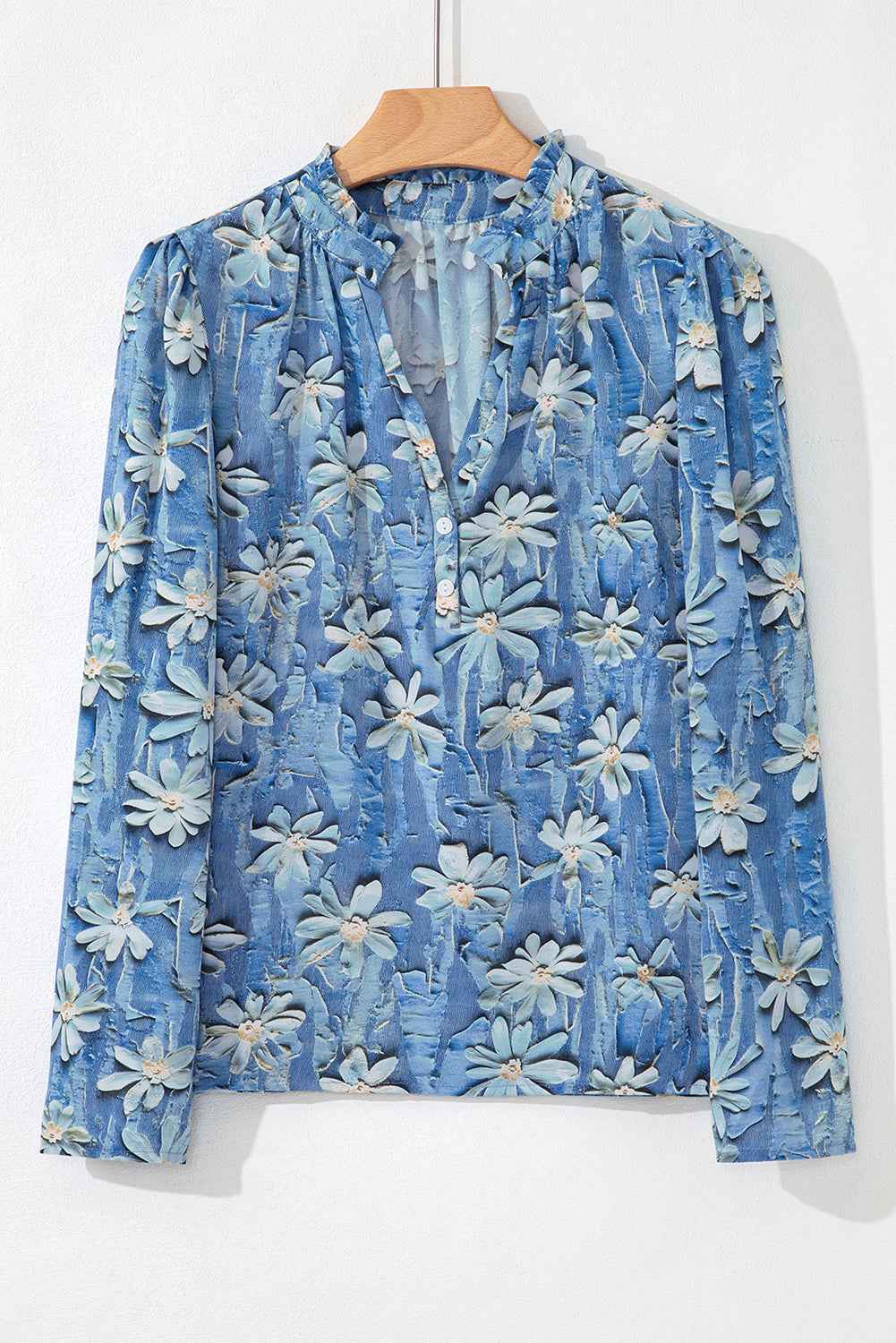 Floral Half Placket Collared V-Neck Blouse