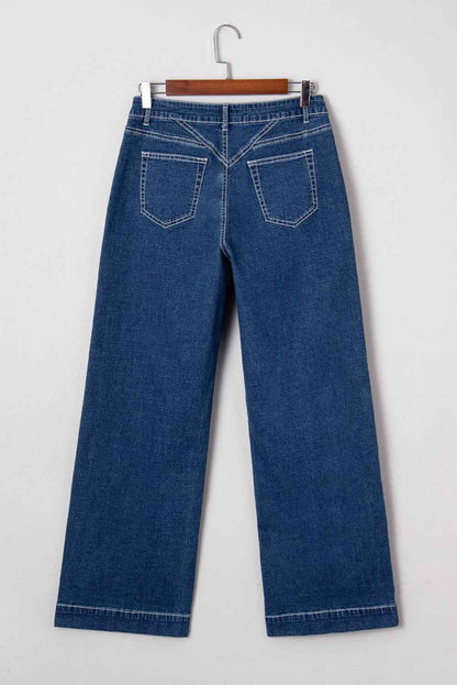 Denim Stitch High-Waist Cuff Jeans