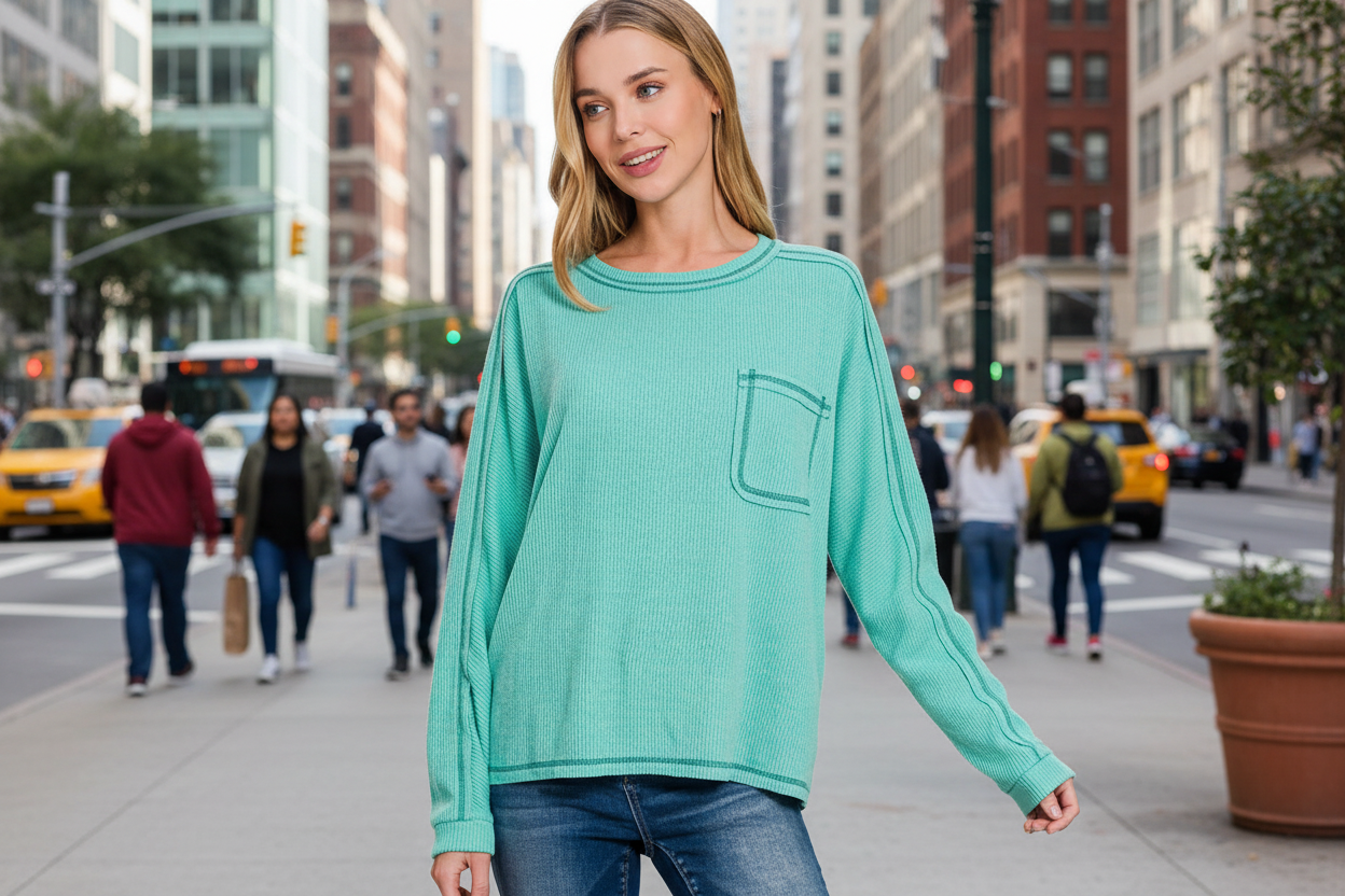 Contrast Stitch Ribbed Sweatshirt
