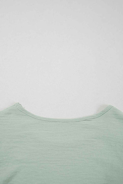 Clearly Aqua Solid Color Ruffle Sleeve Crinkled Blouse
