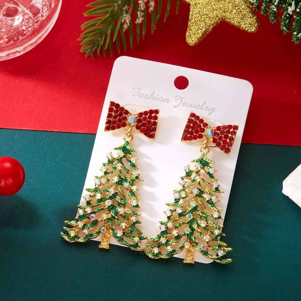 Christmas Tree Bow Drop Earrings