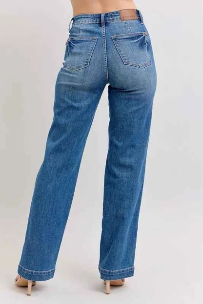 Judy Blue Full Size High Waist Contrast Thread Straight Plus Size