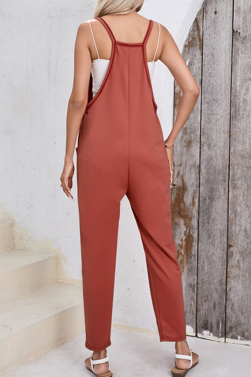 Sleeveless V-Neck Harem Jumpsuit with Side Pockets