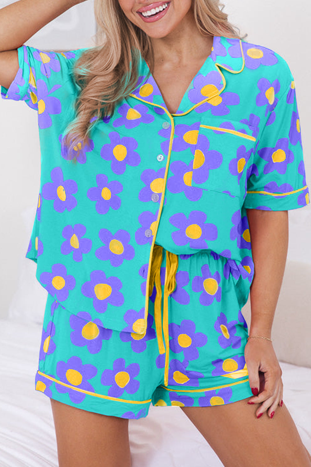 Floral Print Short Sleeve Pajama Set