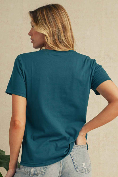 Dirty Blue Solid Color Round Neck T Shirt