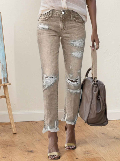 New Women's Fashion Ripped Plus-sized Jeans, Straight And Slim 9-inch Jeans, Retro And Comfortable Jeans, Suitable For All Occasions, Plus-sized Women's Denim Clothing