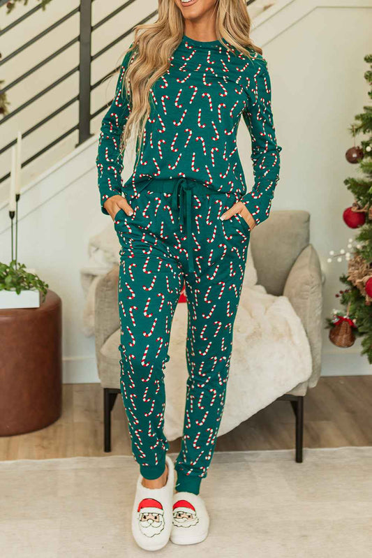 Christmas Candy Cane Top and Pants Lounge Set