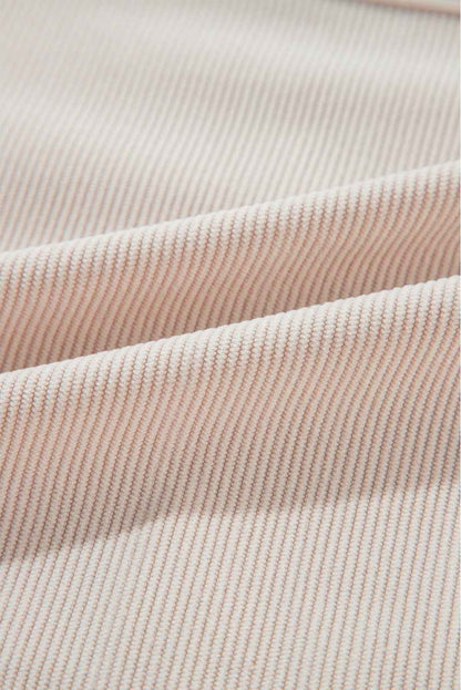 Solid Corduroy Zip-Up Pocketed Hooded Jacket