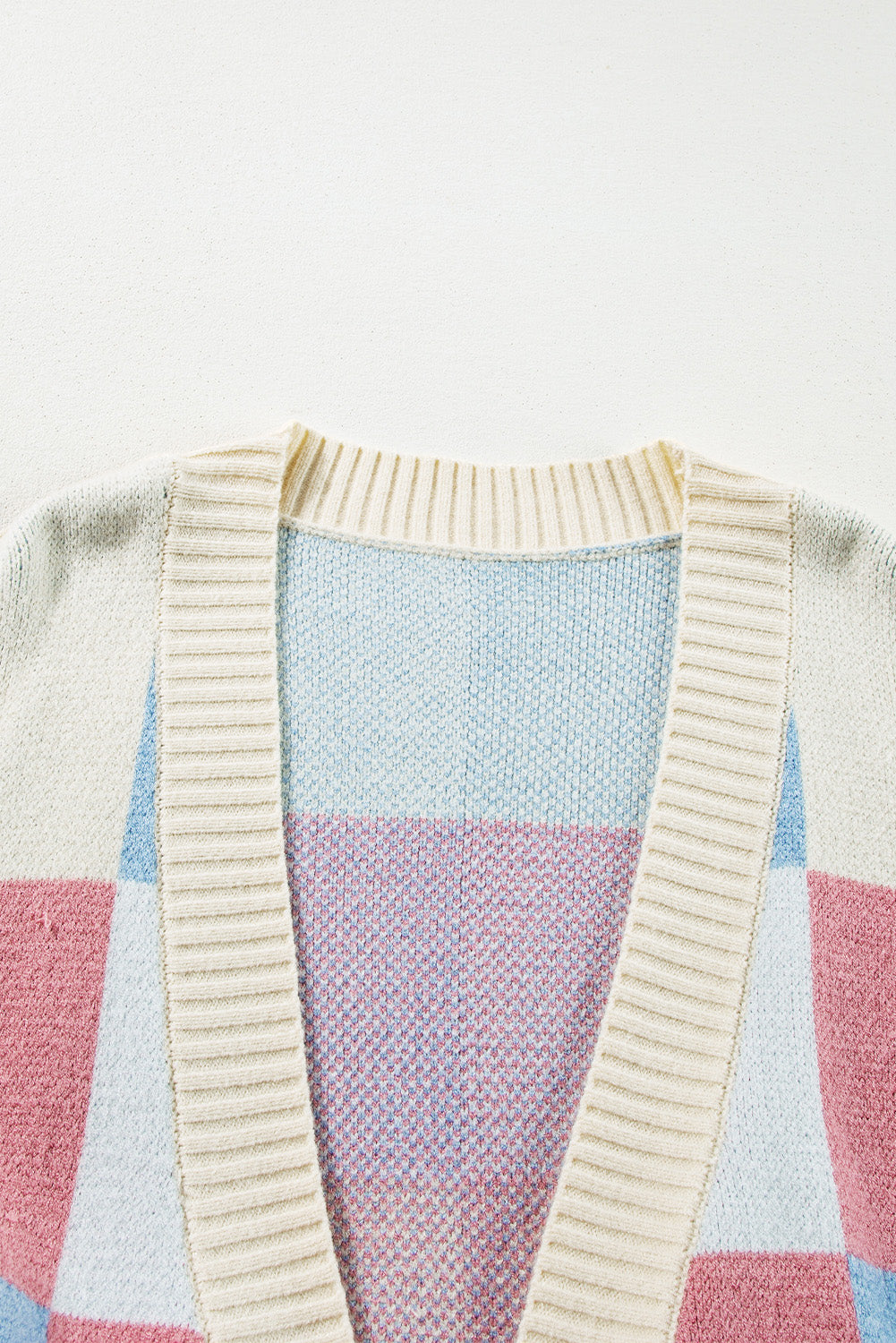 Checkered Drop Shoulder Open Front Cardigan