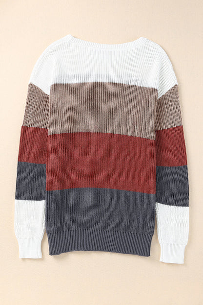 Colorblock Stripe Round Neck Pullover Sweater
