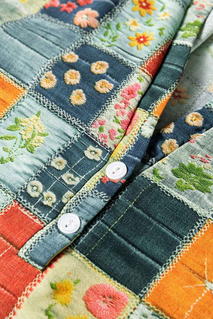 Floral Half Placket Collared V-Neck Blouse