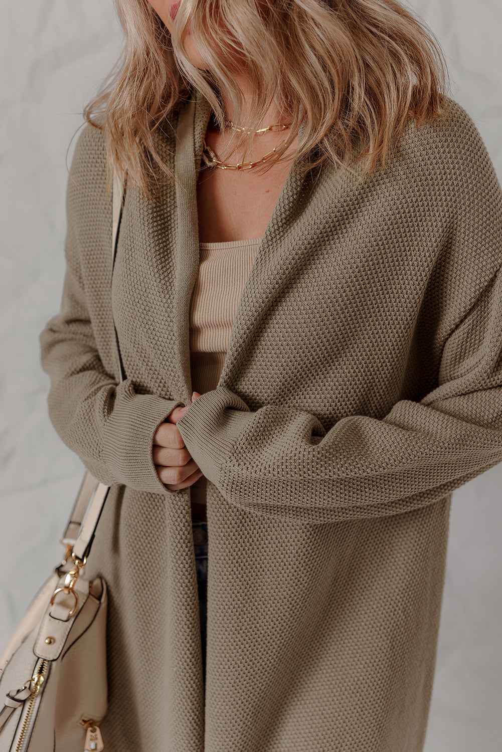 Solid Textured Knit Open-Front Cardigan