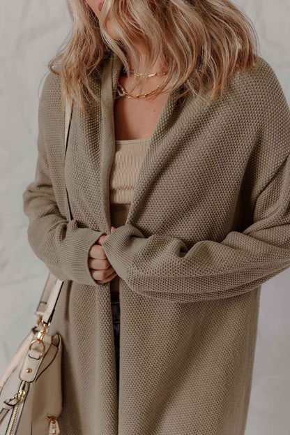 Solid Textured Knit Open-Front Cardigan
