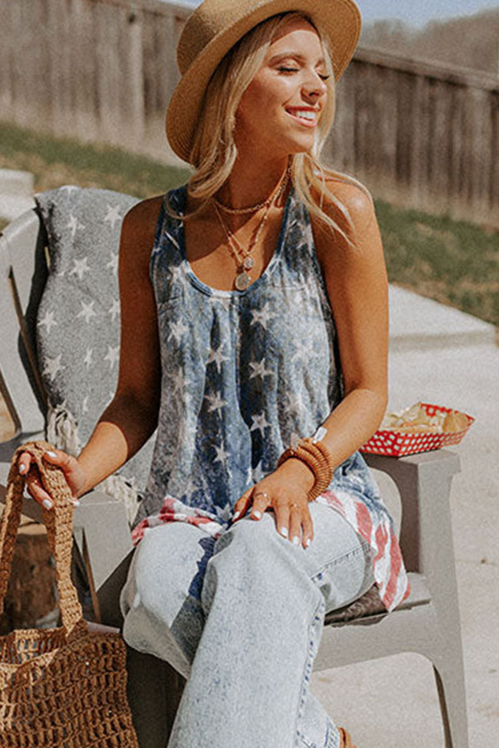 Vintage Washed American Flag Tank Top – Patriotic Racerback Shift Top in Blue