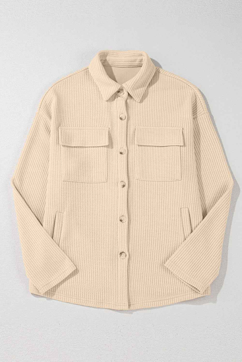 Solid Corduroy Button-Up Long Sleeve Jacket