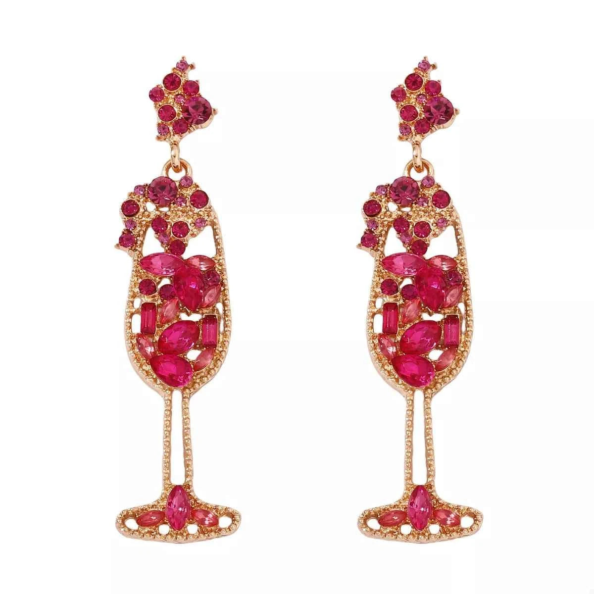 Champagne Glass Rhinestone Dangle Earrings