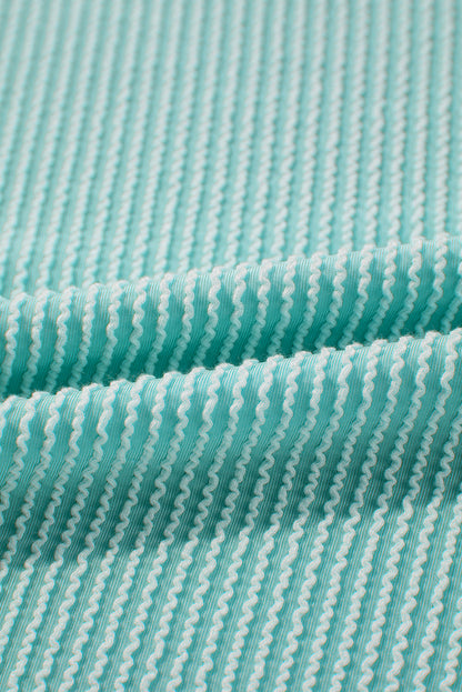 Corded Knit Roll-Up Sleeve Collared Henley Top