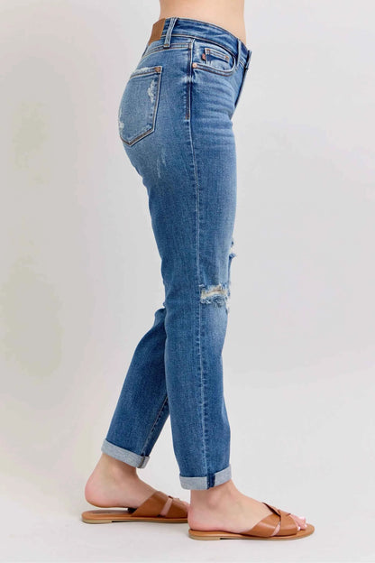 Judy Blue Full Size Mr Vintage Wash Boyfriend Fit W/ Destroy Jeans Plue Size