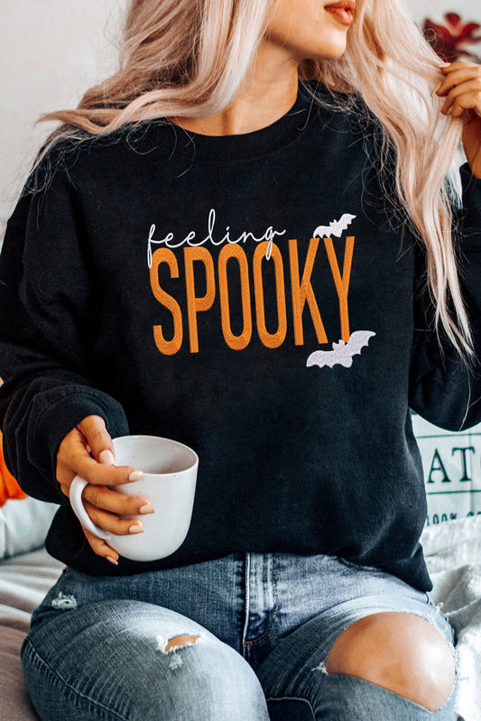 Feeling Spooky Embroidered Drop Shoulder Sweatshirt