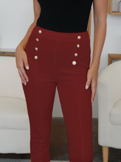 Chic High-Waist Button Detail Skinny Women's Pants