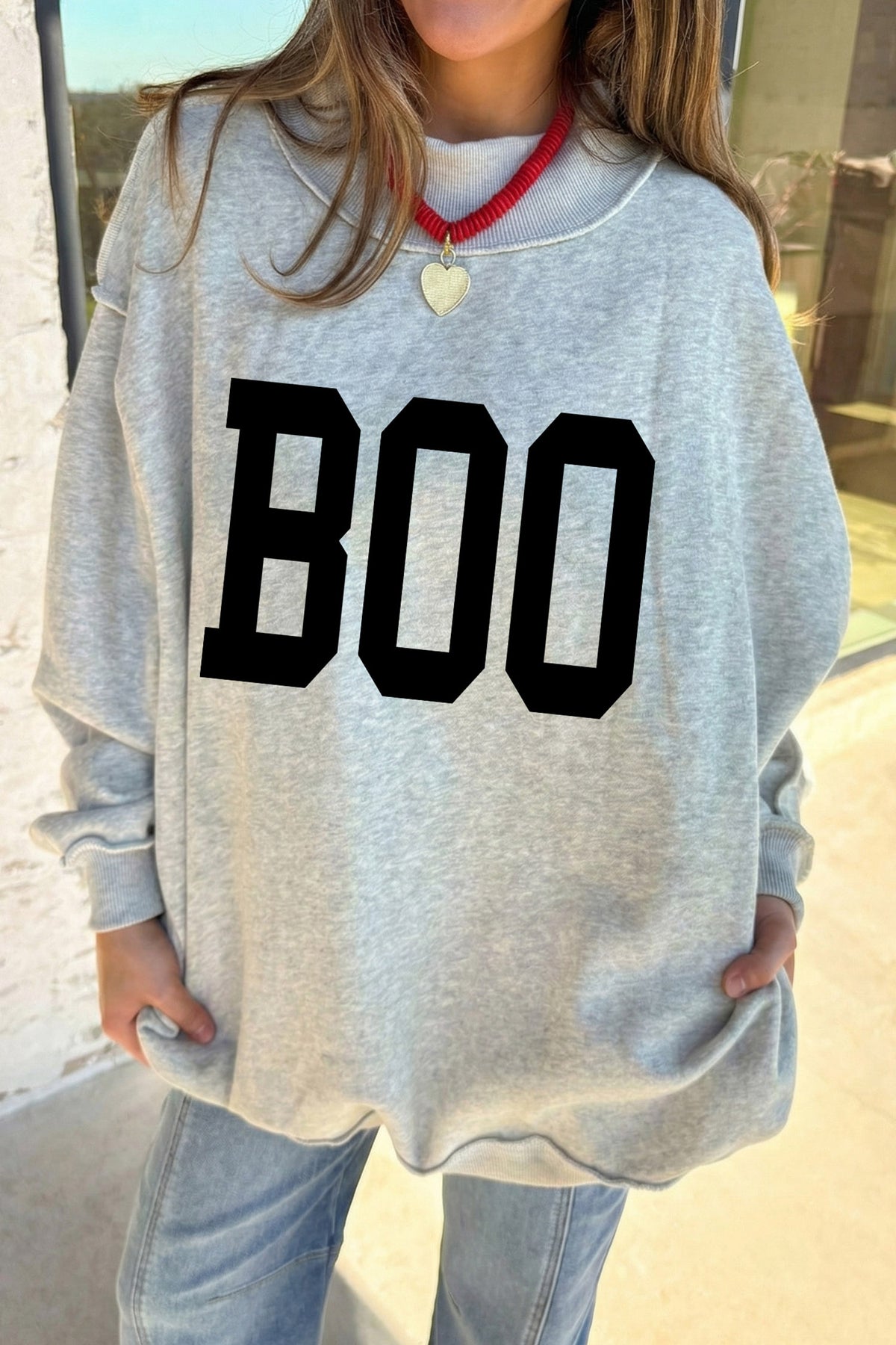 Light Grey Halloween Boo Ghost Reversible Sweatshirt