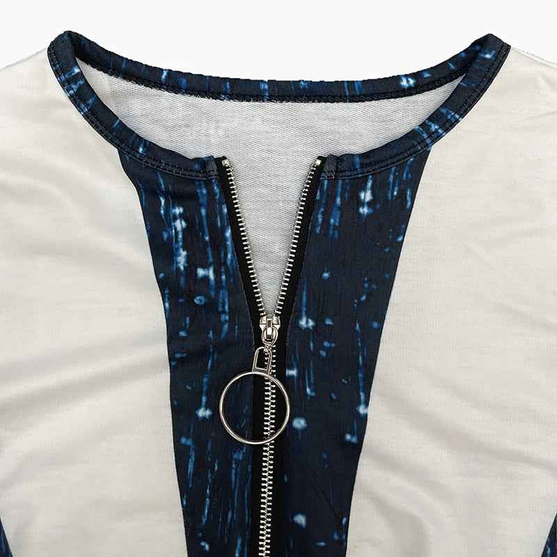 Women's Long Sleeve Shirts Zipper Color Block V Neck Tunic Tops Casual Blouse