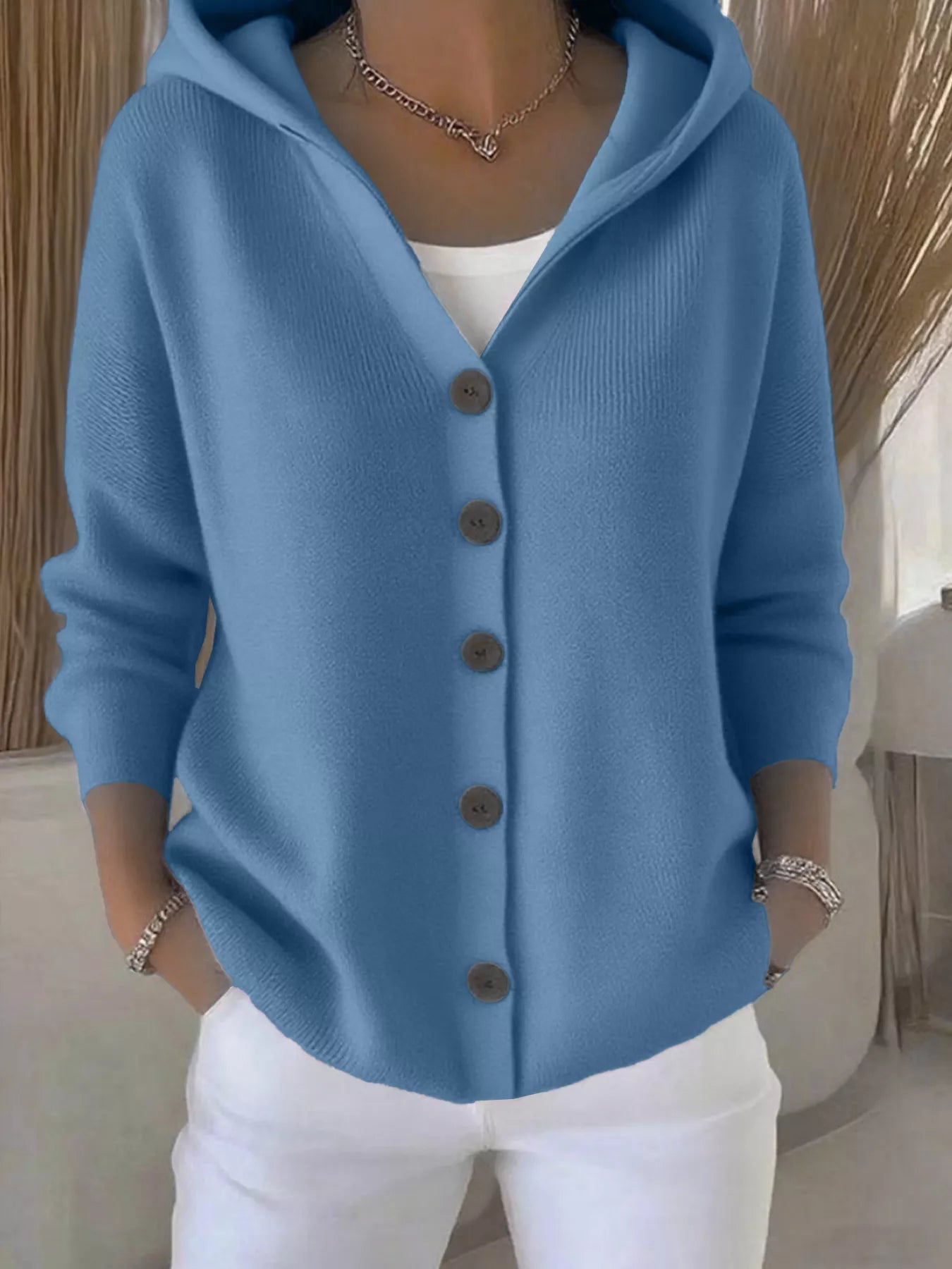 Full Size Hooded Button-Down Knit Cardigan Plus Size