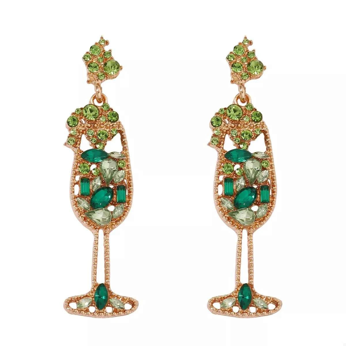 Champagne Glass Rhinestone Dangle Earrings