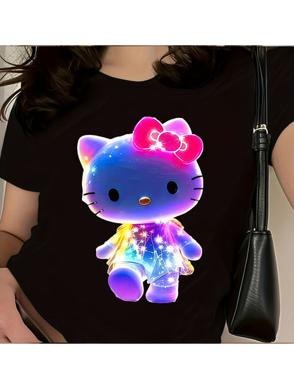 Cute  Hello Kitty Neon Glow Graphic Women's T-shirt