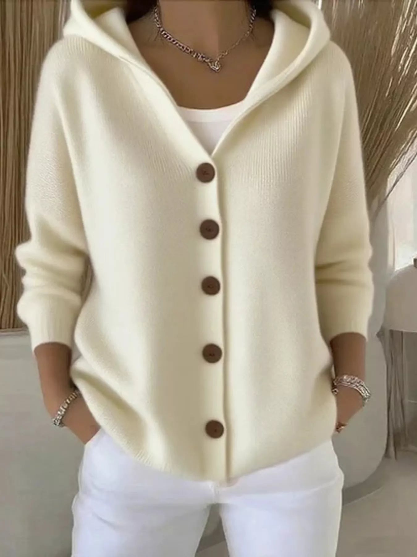 Full Size Hooded Button-Down Knit Cardigan Plus Size