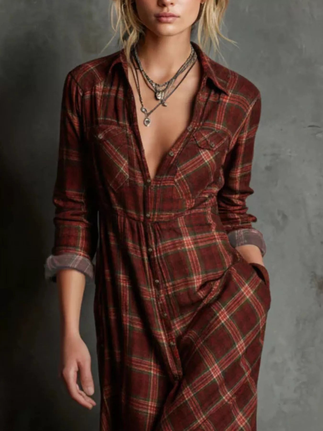 Plus Size Plaid Button-Down Maxi Dress