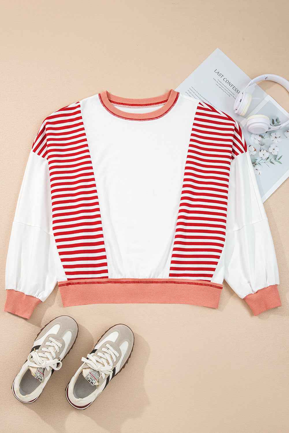 Stripe Colorblock Patchwork Contrast Stitch Sweatshirt