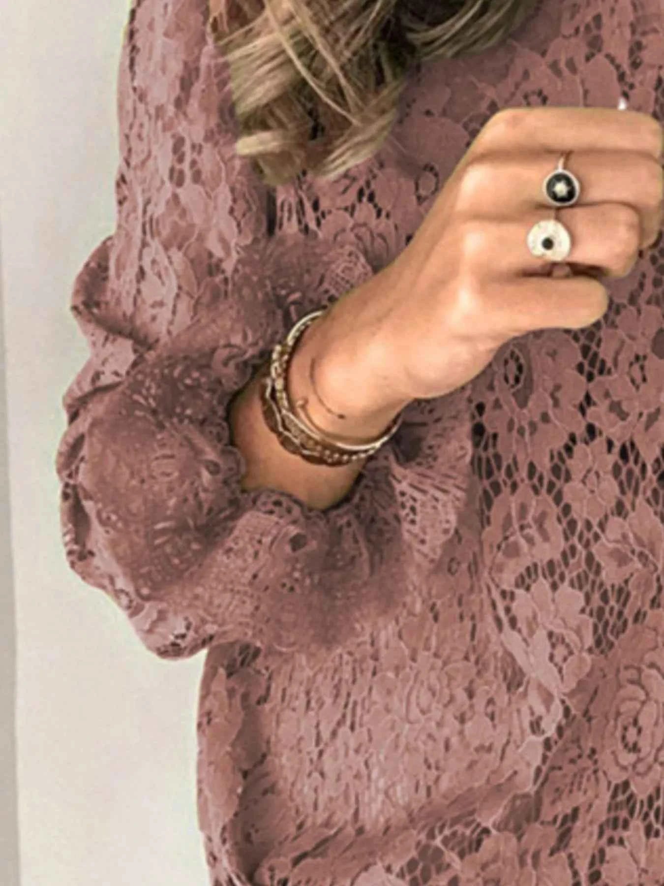 Plus Size Floral Lace Flounce Sleeve Blouse