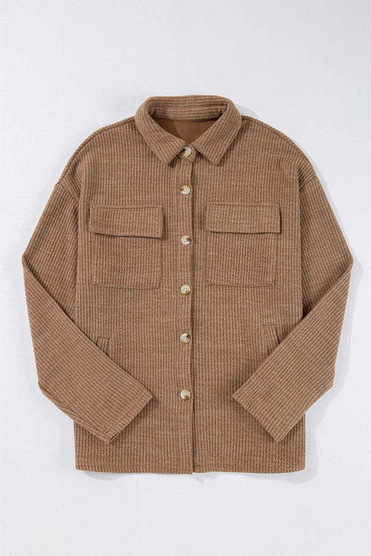 Solid Corduroy Button-Up Long Sleeve Jacket