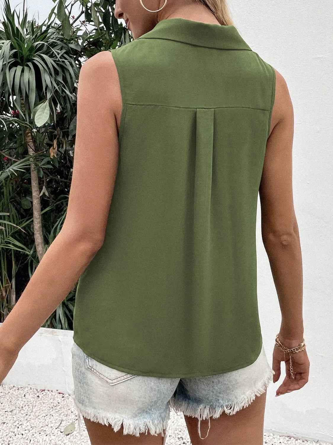 Full Size Johnny Collar Button Down Tank Plus Size