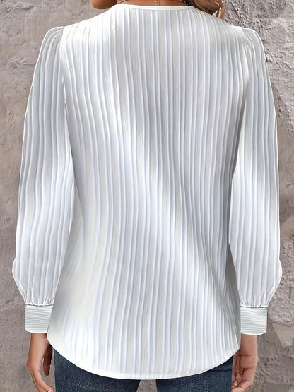 Plus Size Chic V-Neck Blouse with Decorative Buttons