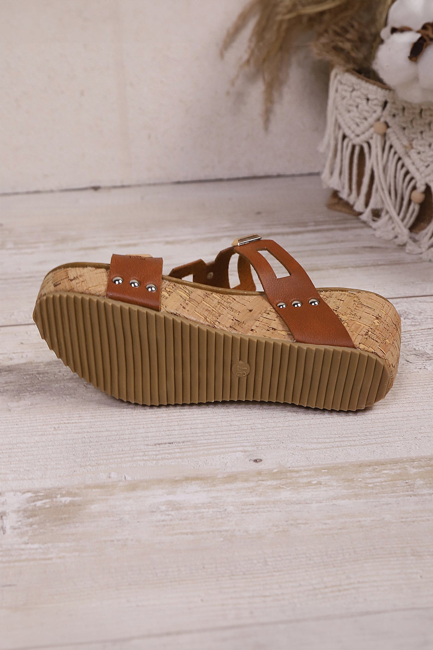 Leather Wedge Platform Slippers