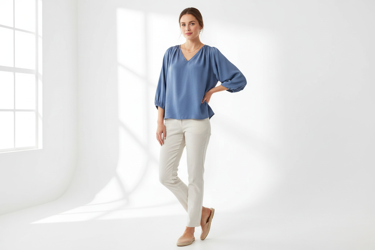 Plus Size V-Neck Long Sleeve Blouse