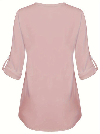 Women's Pearl Button Blouse - Long Sleeved Casual Versatile Top - The Eggy's store