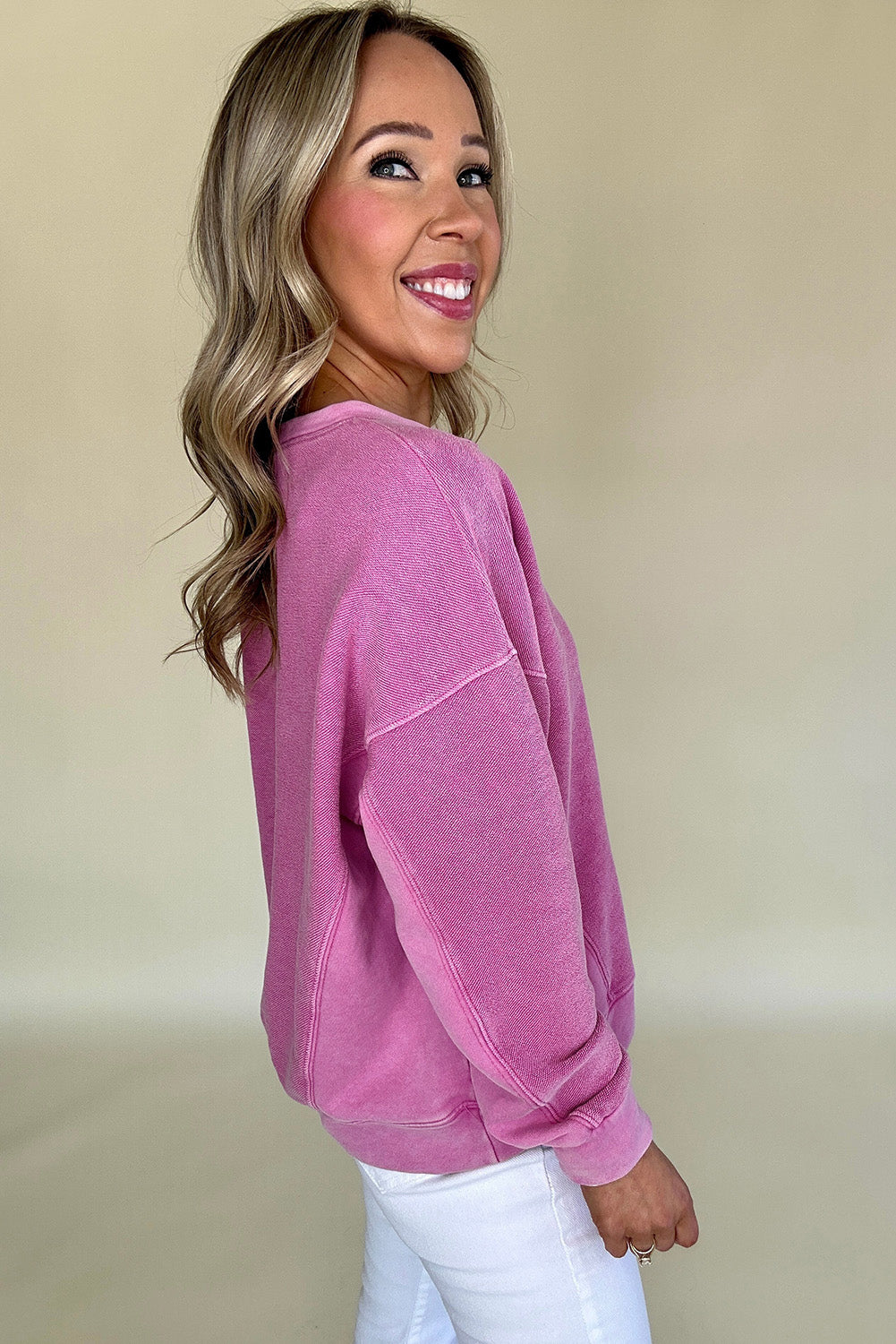 Skobeloff Solid Color Notched Neck Drop Shoulder Women's Sweatshirt