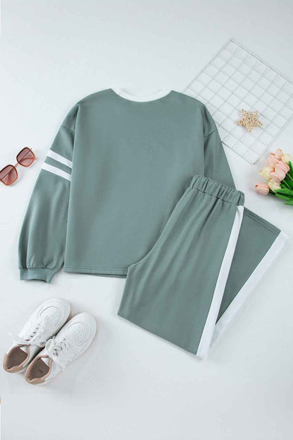 Varsity Stripe Patchwork Pullover and Pant Set