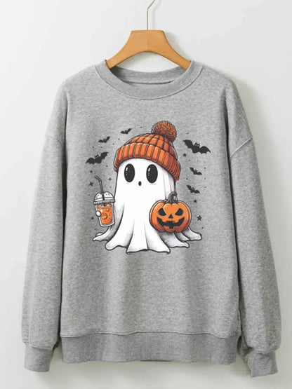 Round Neck Halloween Ghost Sweatshirt