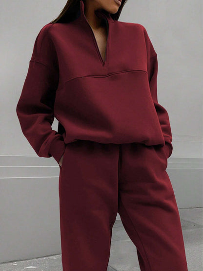Long-sleeved Sports Sweatsuit Stand-up Collar Zip-up Top And Elastic Band Trousers With Pocket - The Eggy's store