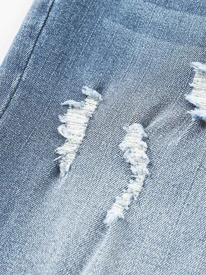 High Waist Distressed Straight Leg Jeans