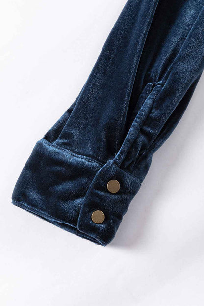 Green Frilled Neck Buttoned Front Velvet Wome Top