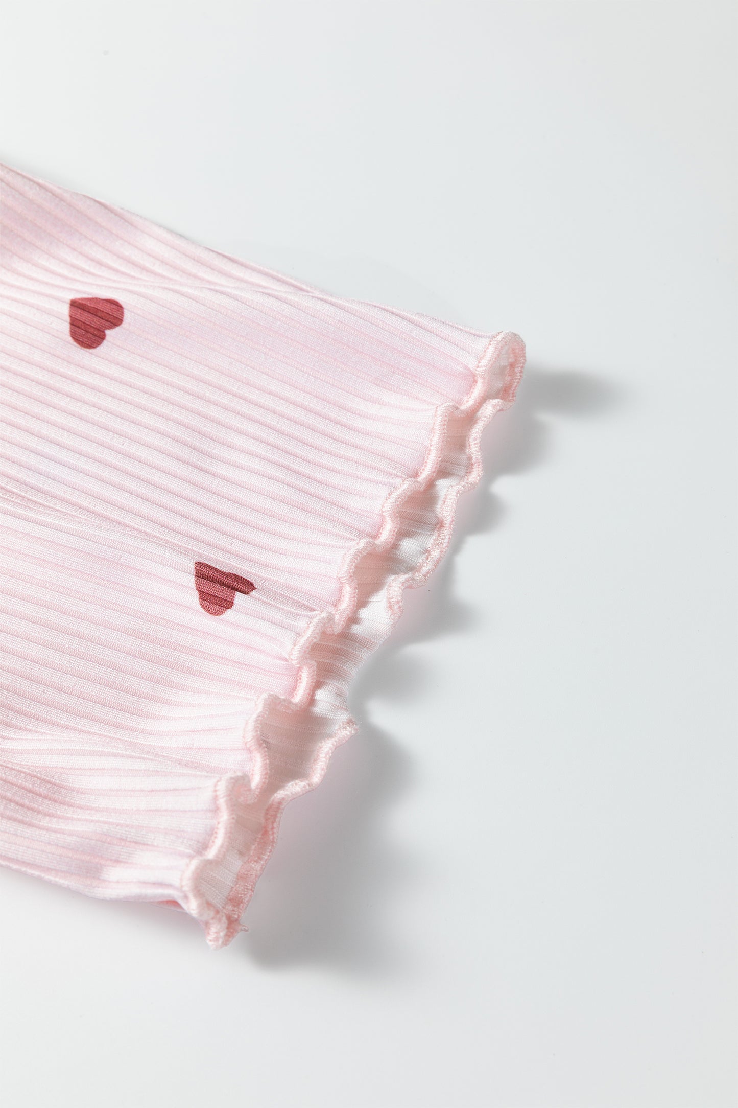 Light Pink Valentine Heart Shape Print Ribbed Knit Short Loungewear
