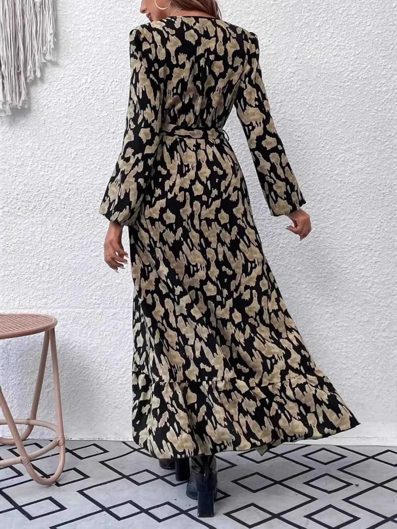 Leopard Surplice Balloon Sleeve Dress