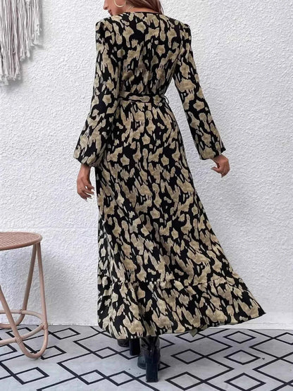 Leopard Surplice Balloon Sleeve Dress